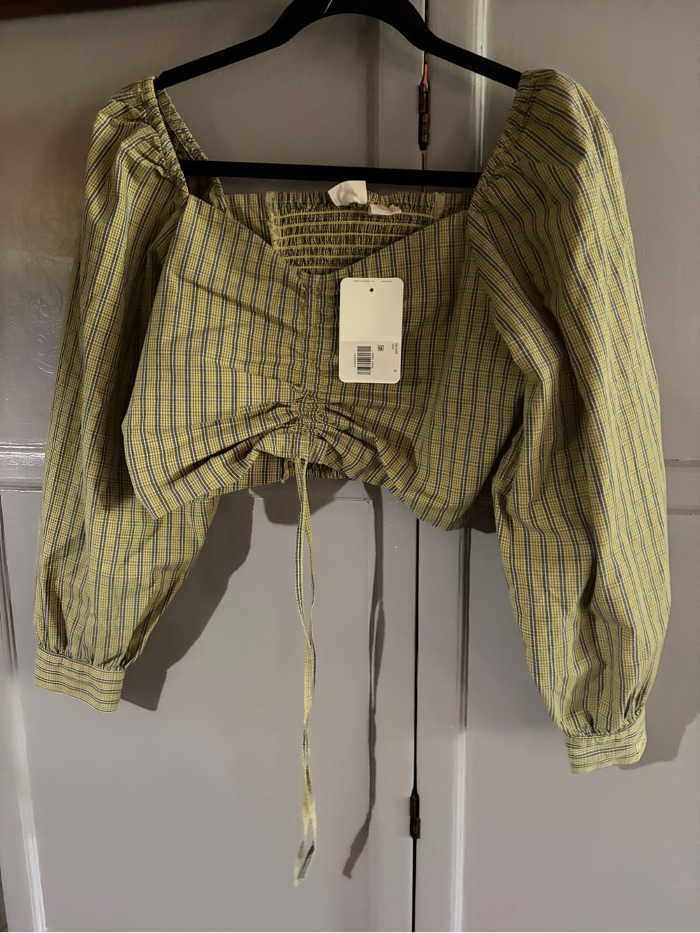 Levi's Yellow Plaid Smocked Square-Neck Crop Top